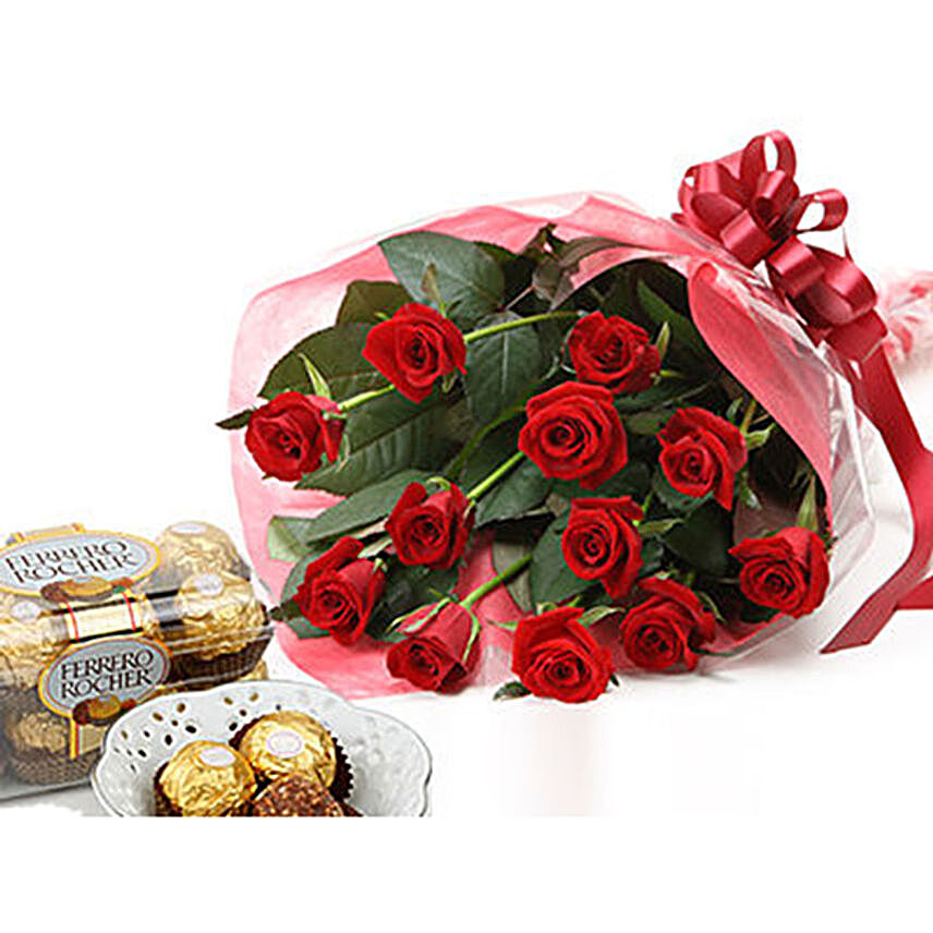 Red Rose Bunch And Chocolates