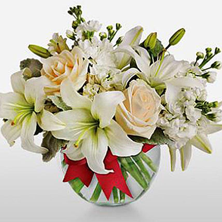 Cloud Of Creme Roses And White Asiatic Lilies