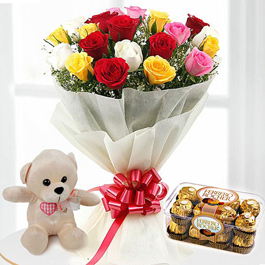 Mixed Rose Bunch And Chocolates