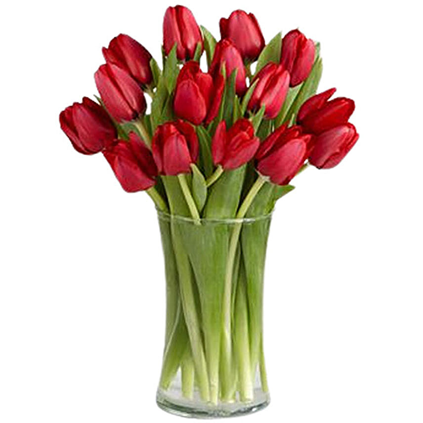 Classic Red Tulip Vase Arrangement