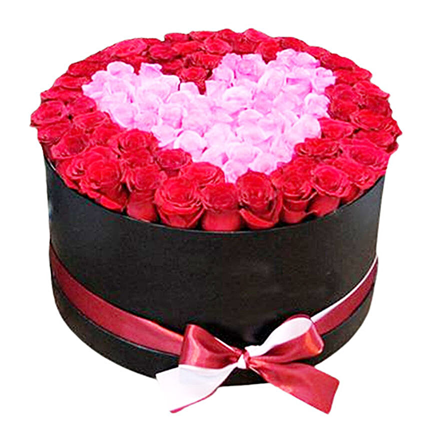 Romantic Red And Pink Rose Box Arrangement