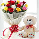 Mix Flowers And Teddy Combo