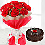 Red Carnation Bunch And Cake