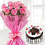 Lovely Pink Rose Bunch And Cake