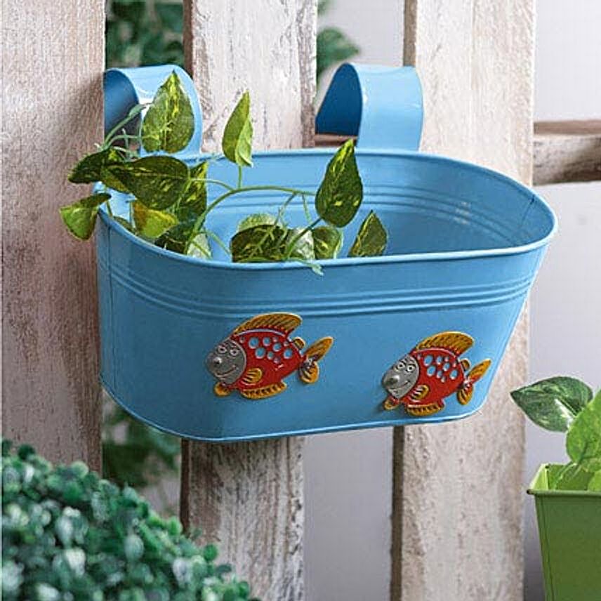 Blue Fish Tub Planter
