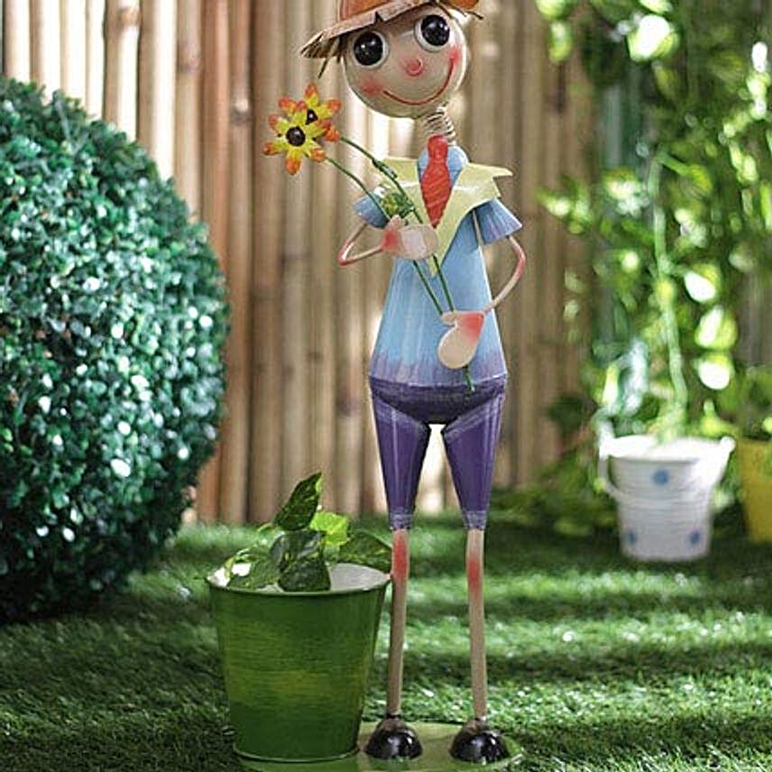 Tall Boy holding Flowers planter
