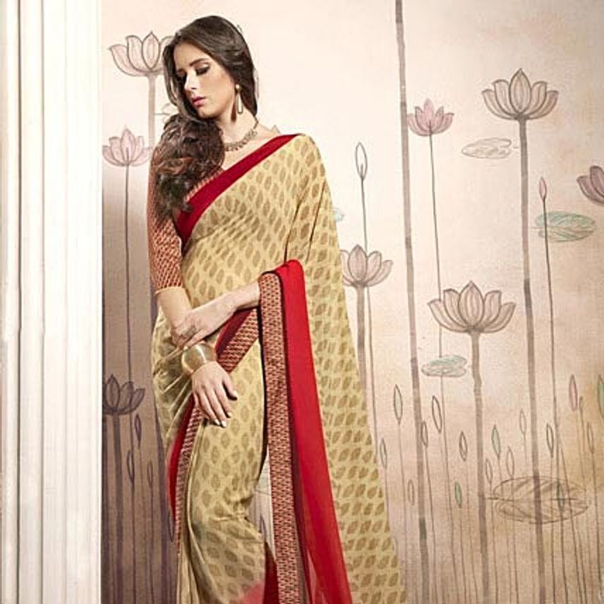 Beige Georgette Casual Saree with Multicoloured Blouse
