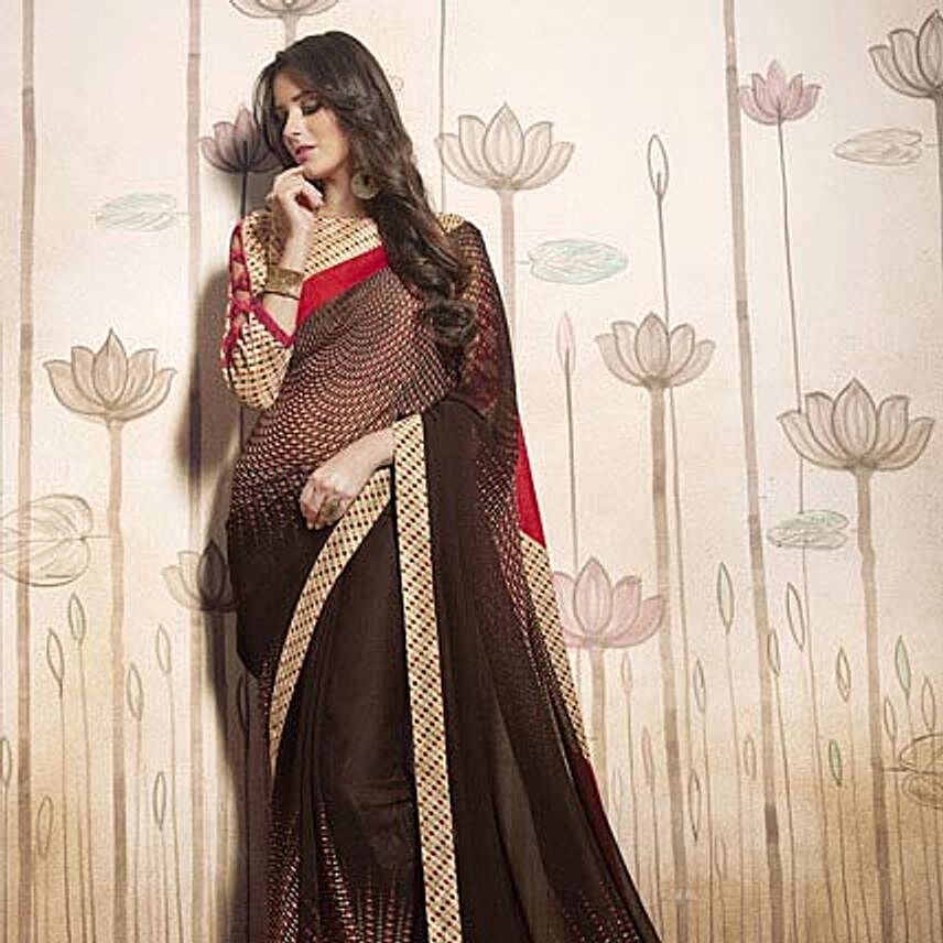 Printed Brown and Beige Casual Saree
