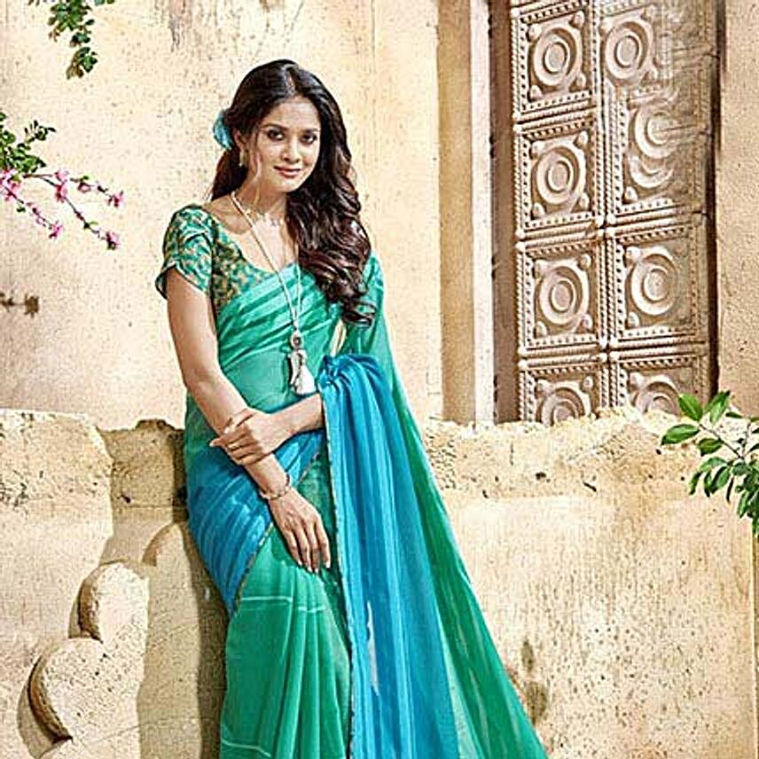 Green Faux Georgette Traditional Border Printed Saree