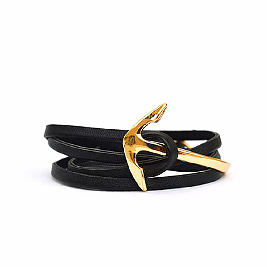 Black Charming Anchor Wrap Bracelet
