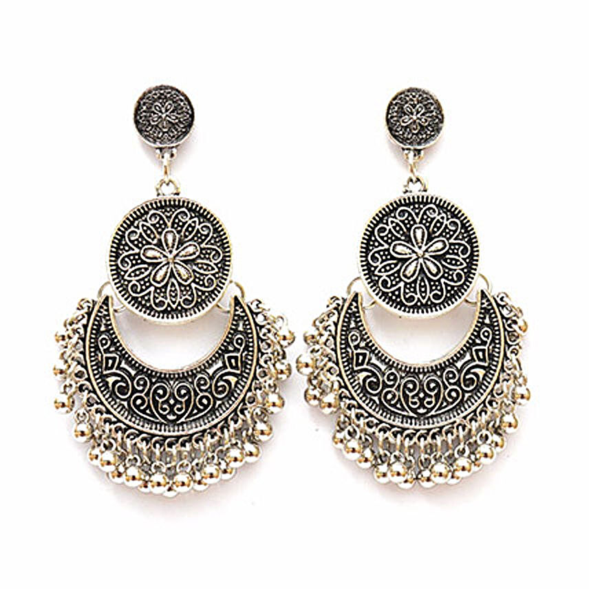 Ethnic Silver Ghungroo Earrings