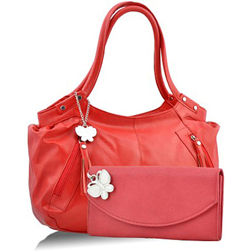 Butterflies Classy Red Handbag