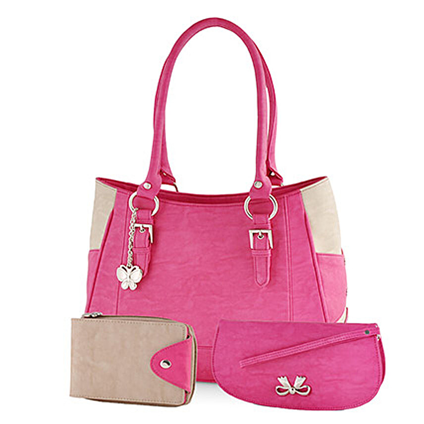 Butterflies Pink N Cream Handbag Combo