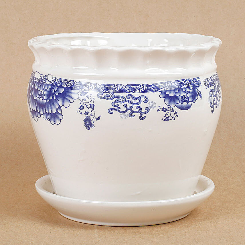 Ceramic Cup & Saucer Vase White & Blue