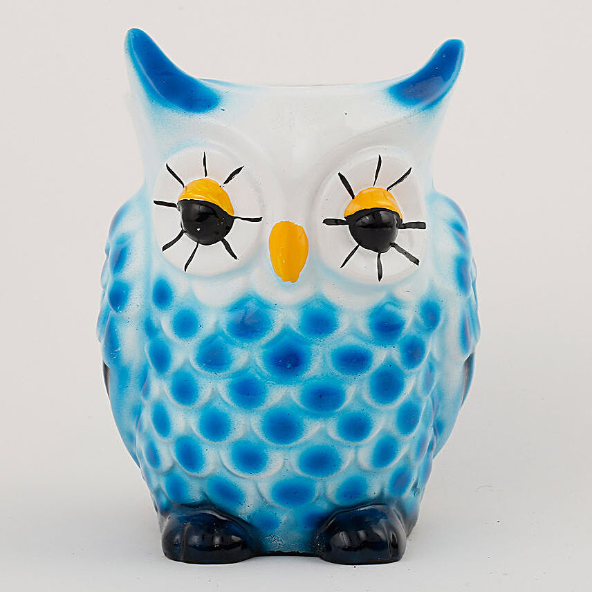 Owl Shaped Resin Vase White & Blue