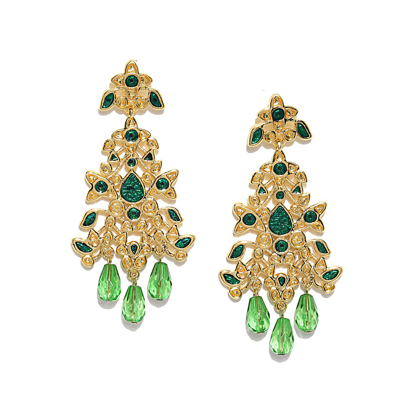 Gold And Green Floral Earrings