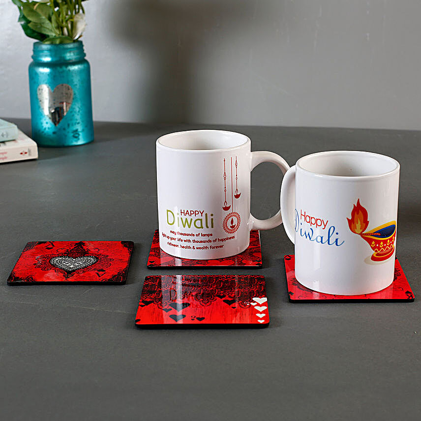 Diwali Printed Mugs & Coasters Combo