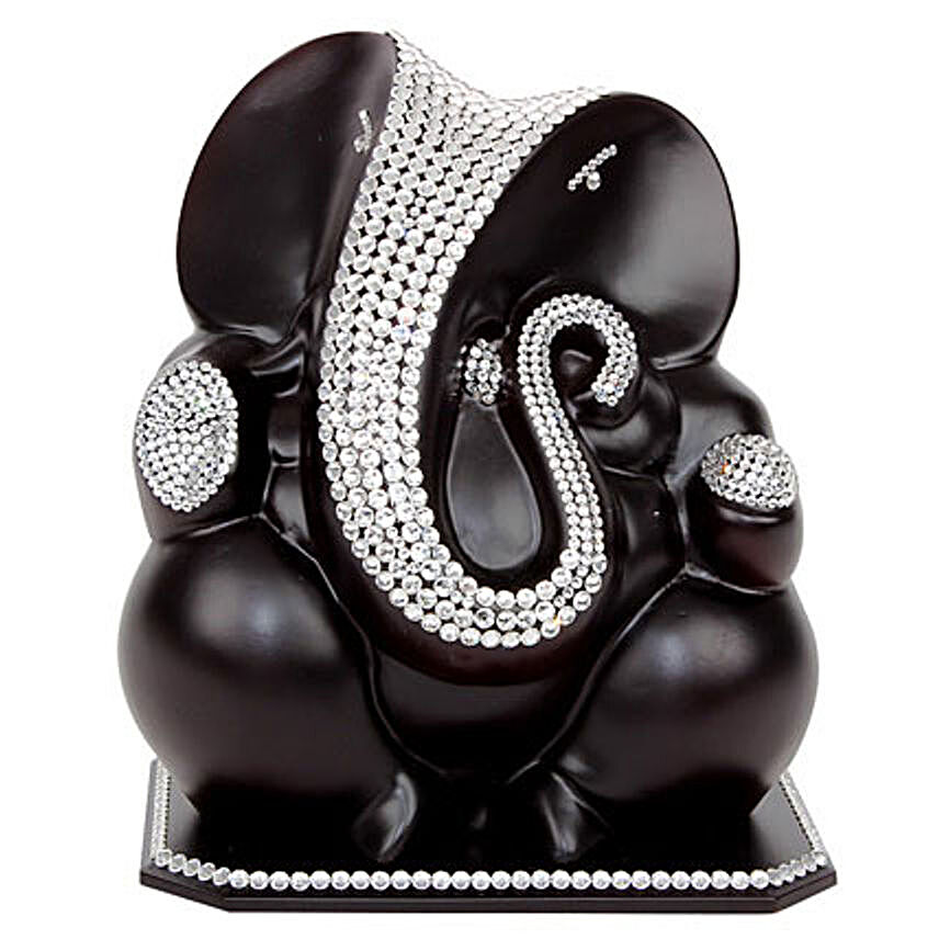 Black Wooden Ganesha With Crystals