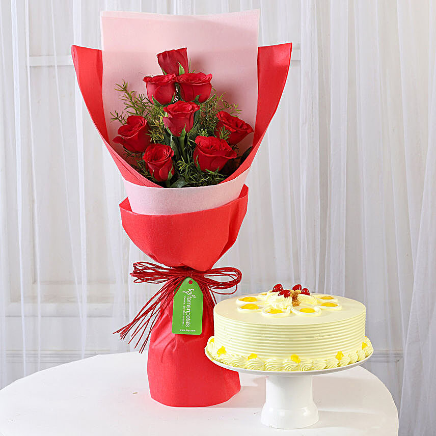 8 Red Roses with Butterscotch Cake Combo