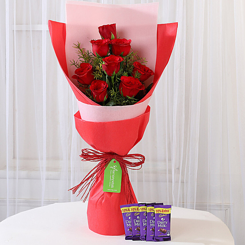 8 Red Roses with Dairy Milk Combo