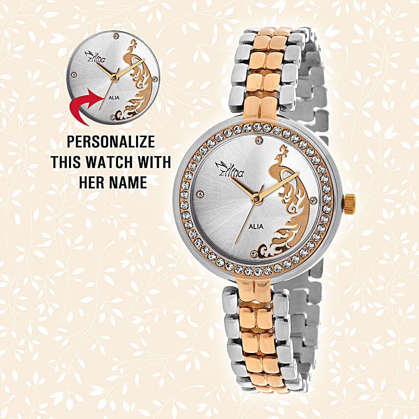 Personalised Silver Golden Watch For Her