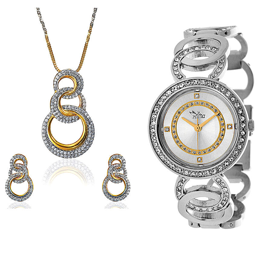 Personalised Watch With Pendant & Earrings