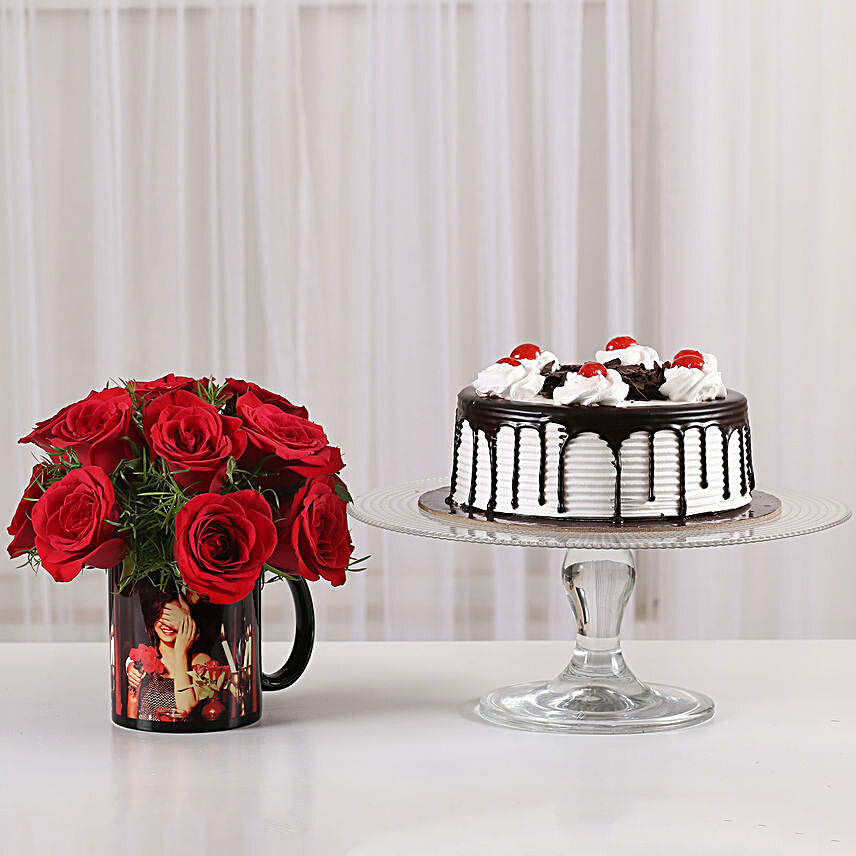 15 Red Roses Picture Mug Black Forest Cake