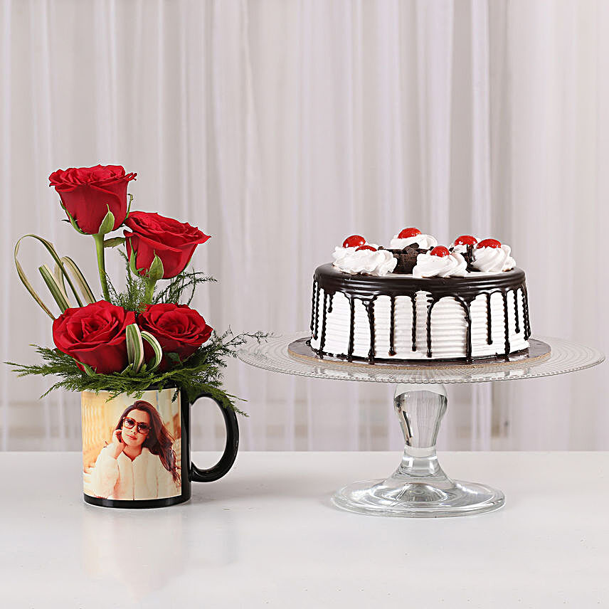 Red Roses Mug Black Forest Cake Combo