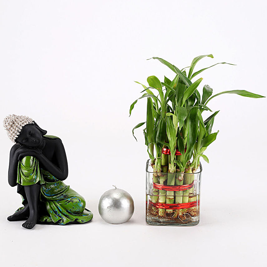 Relaxing Buddha & Bamboo Plant Combo