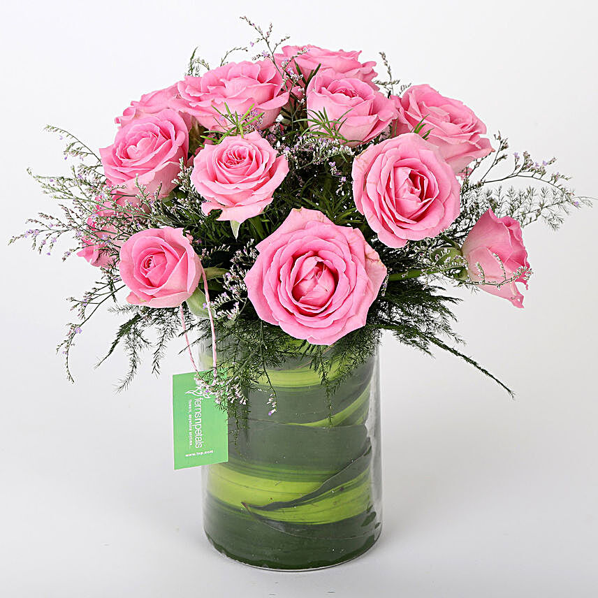15 Pink Roses Vase Arrangement
