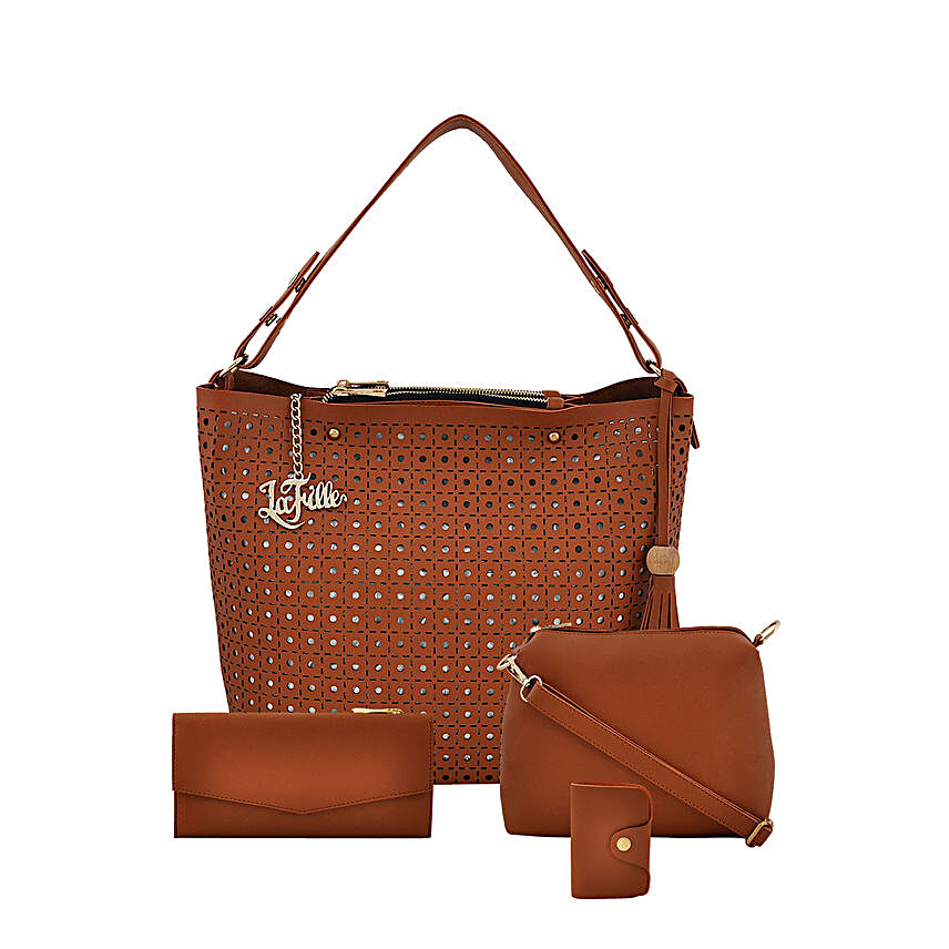 LaFille Designer Tan Handbag Set