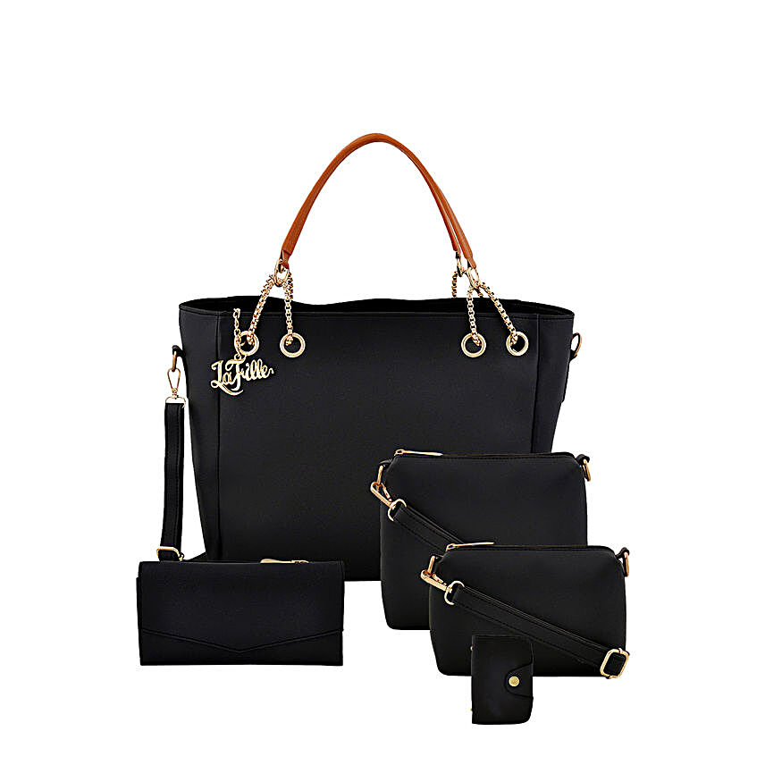 LaFille Voguish Handbag Set- Black