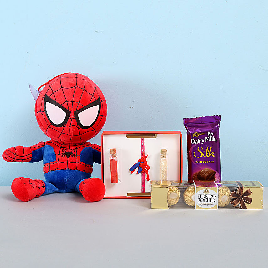 Spiderman Rakhi & Soft Toy Combo
