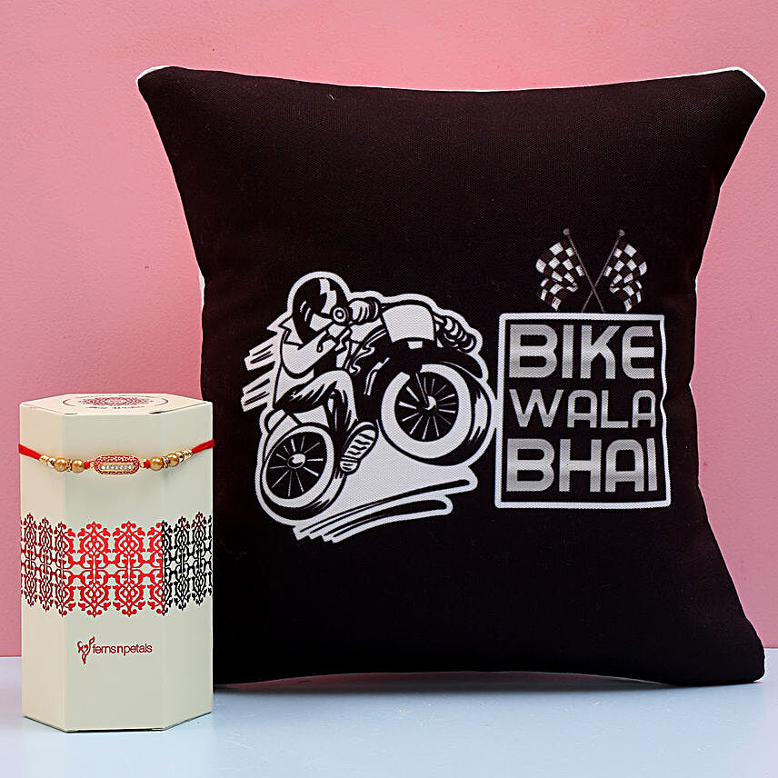Pearl Rakhi & Bike Wala Bhai Cushion Combo