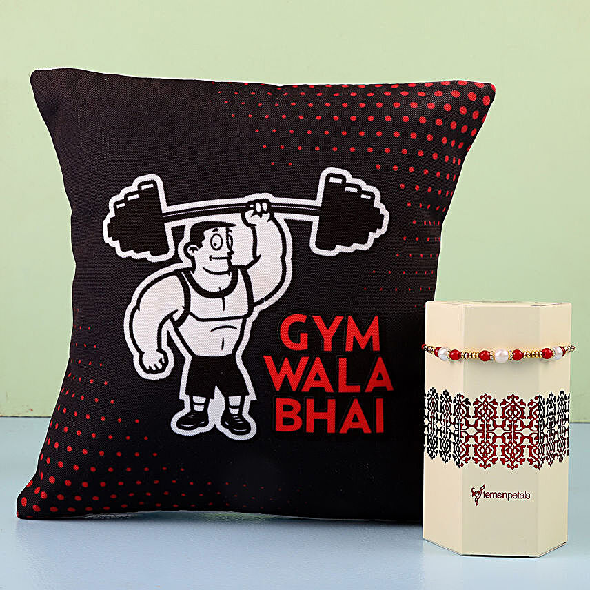 Gym Wala Bhai Cushion & Rakhi Combo