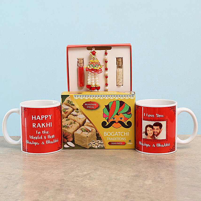 Personalised Mugs & Rakhi Lumba With Sweets