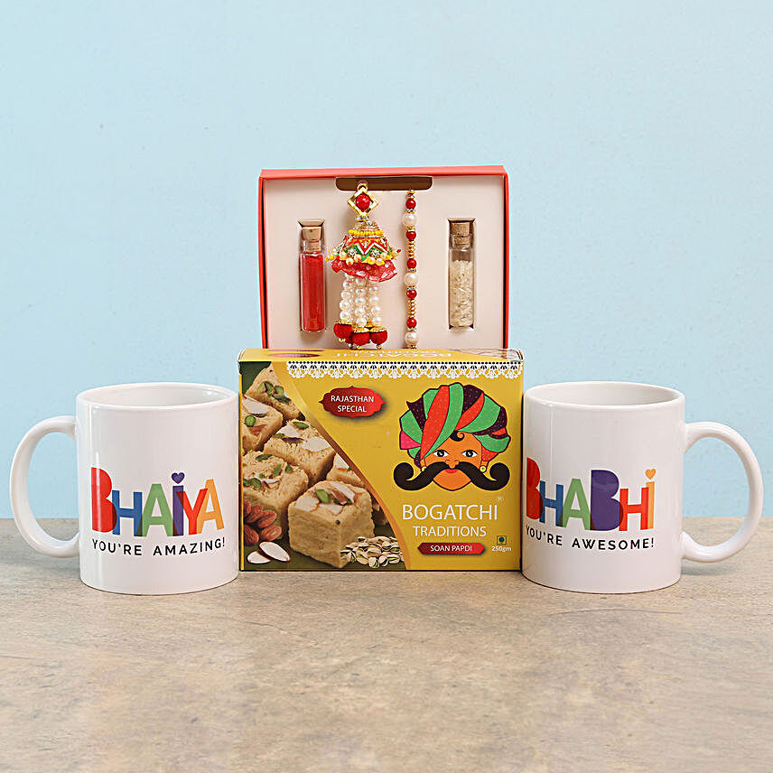 Bhaiya Bhabhi Mugs With Sweets & Rakhi Lumba Set