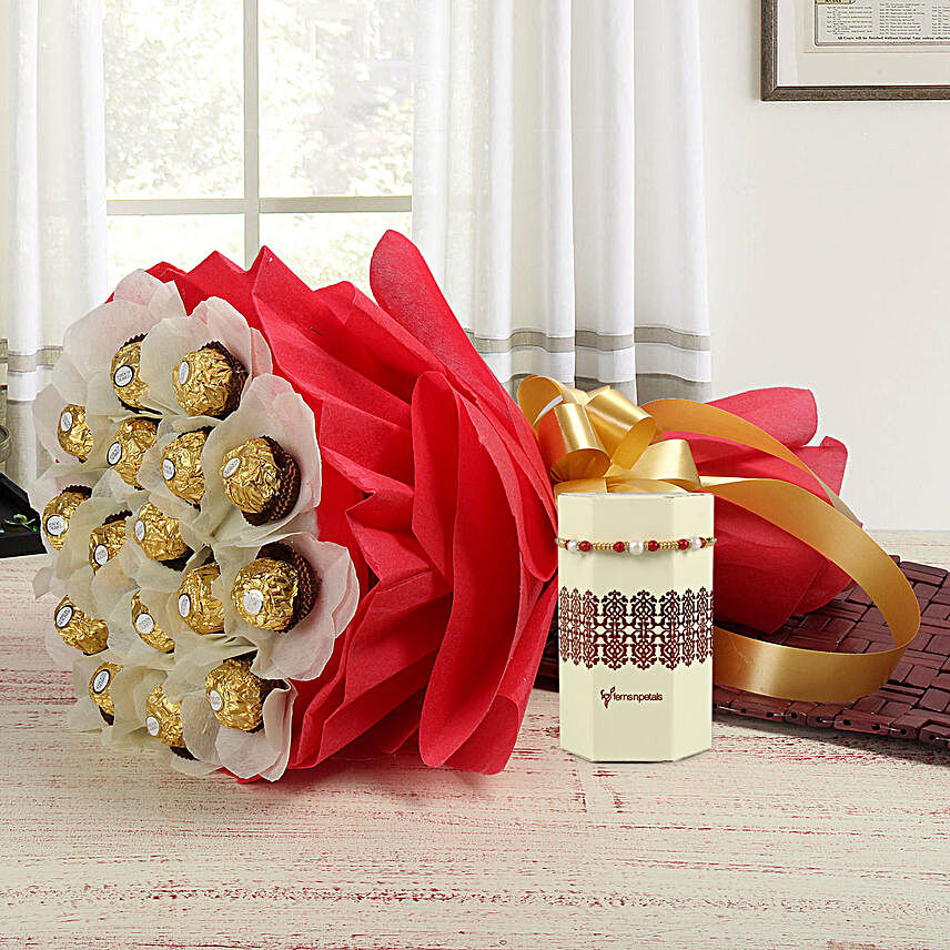 Pearl Rakhi & Ferrero Rocher Bouquet