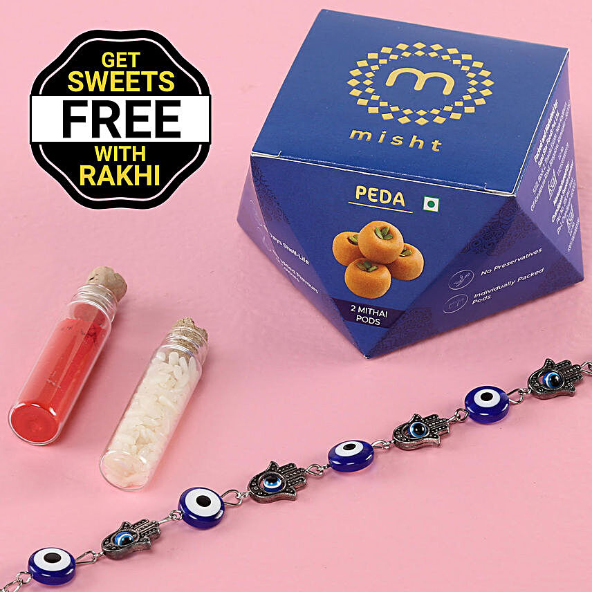 Bracelet Evil Eye Rakhi With Free Peda Box