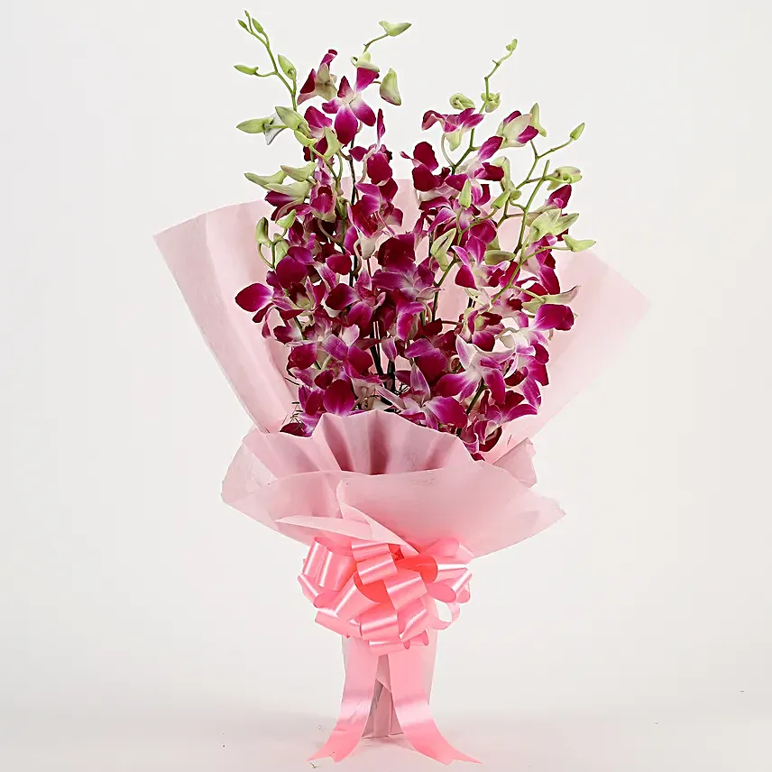 Splendid 6 Purple Orchids Bouquet