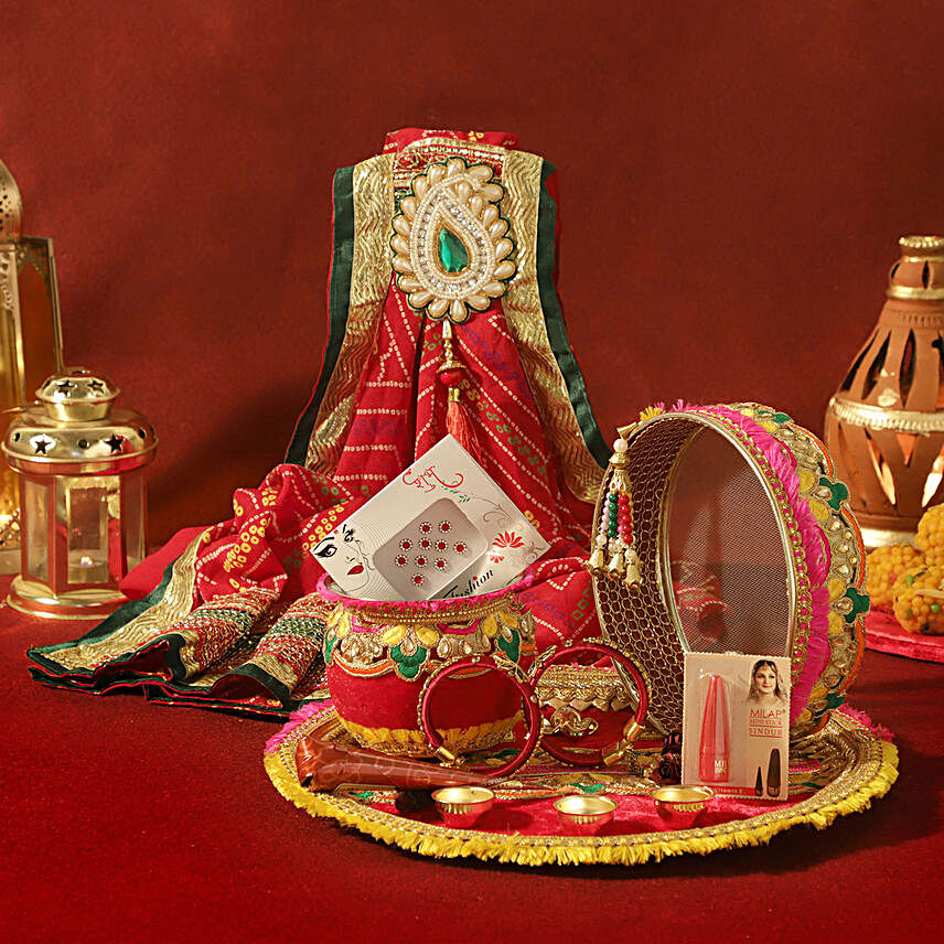 Zardosi Red Thali Set & Shringar