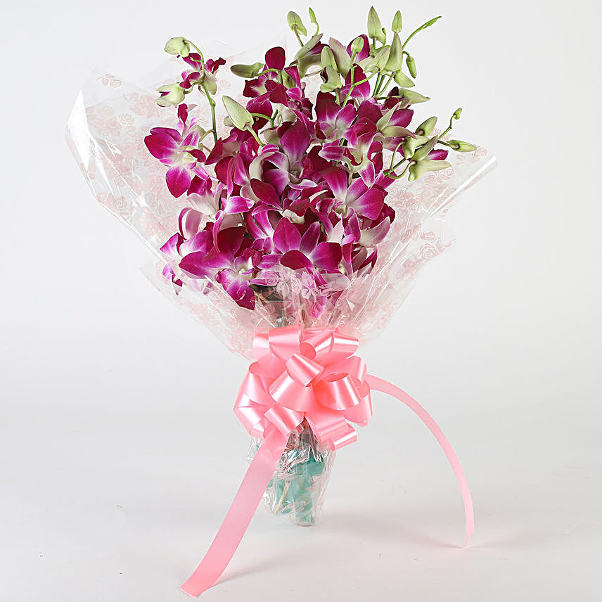 Beautifylly Tied 10 Purple Orchids Bouquet