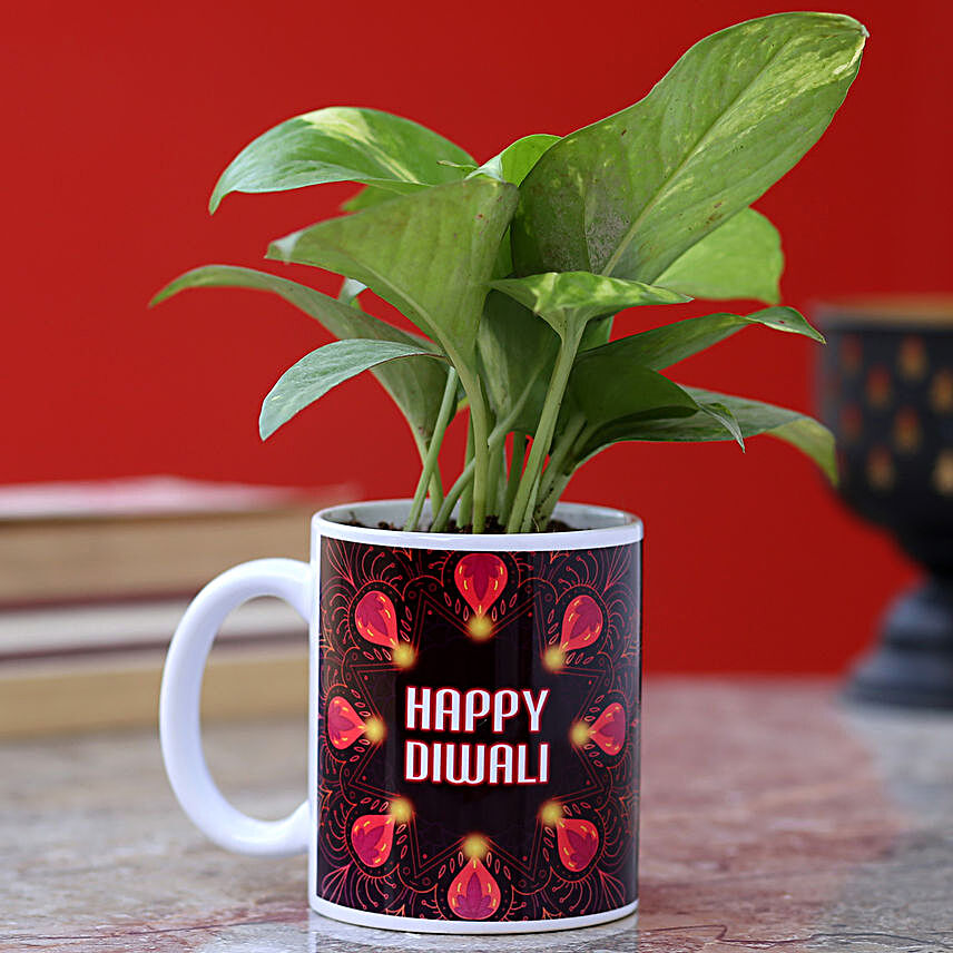 Diwali Special Green Money Plant in Mug