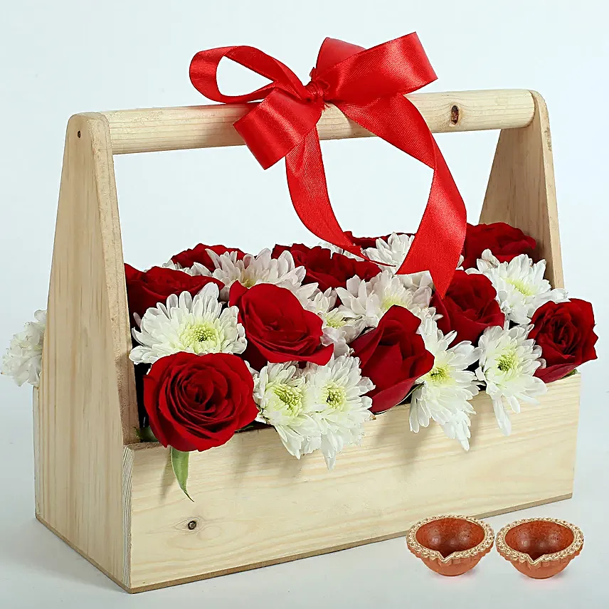 Floral Basket & Diyas Combo