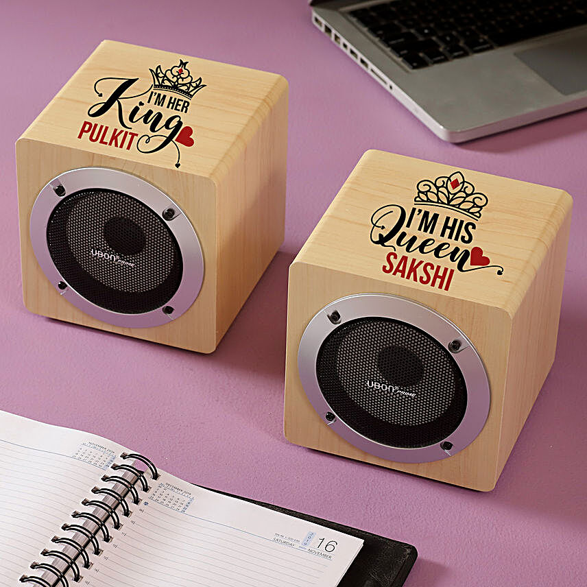 Personalised Wooden Bluetooth Speakers Set