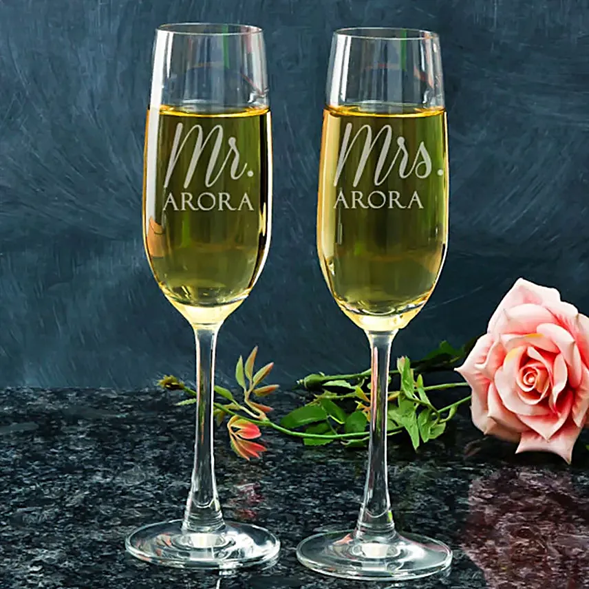 Mr & Mrs Personalised Champagne Glasses
