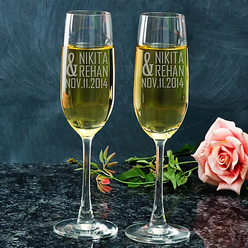 Personalised Couple Set Champagne Glasses