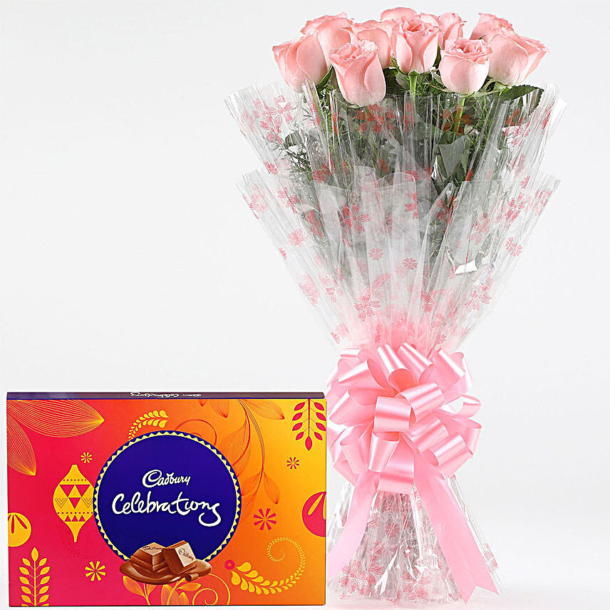 Pink Roses With Cadbury Celebrations