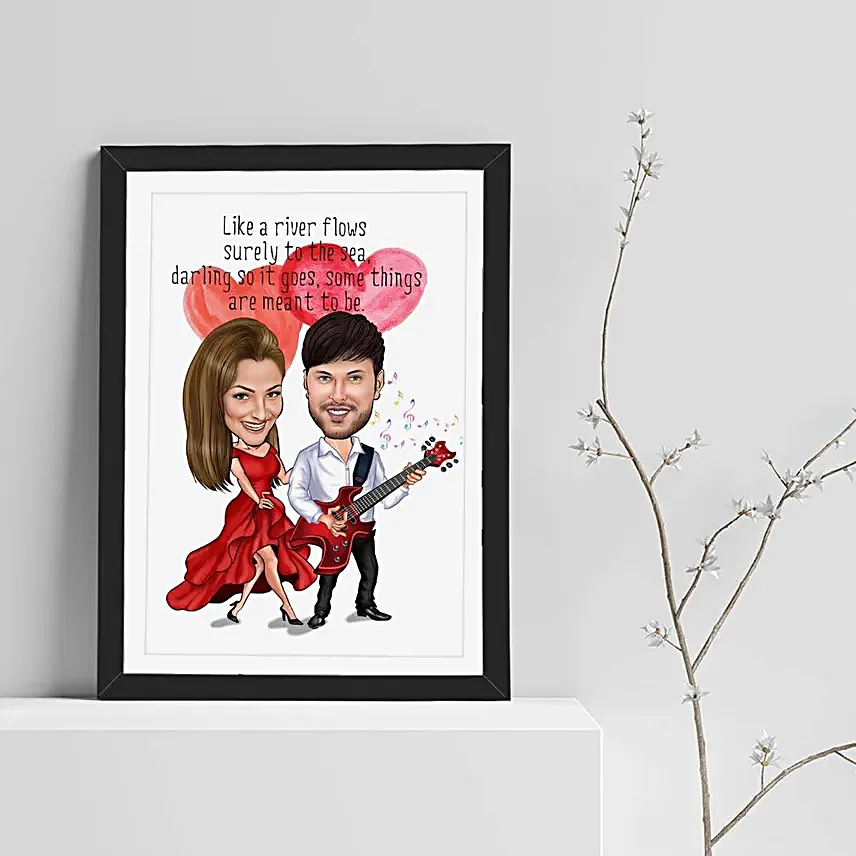 Couple Caricature With Guitar Photo Frame