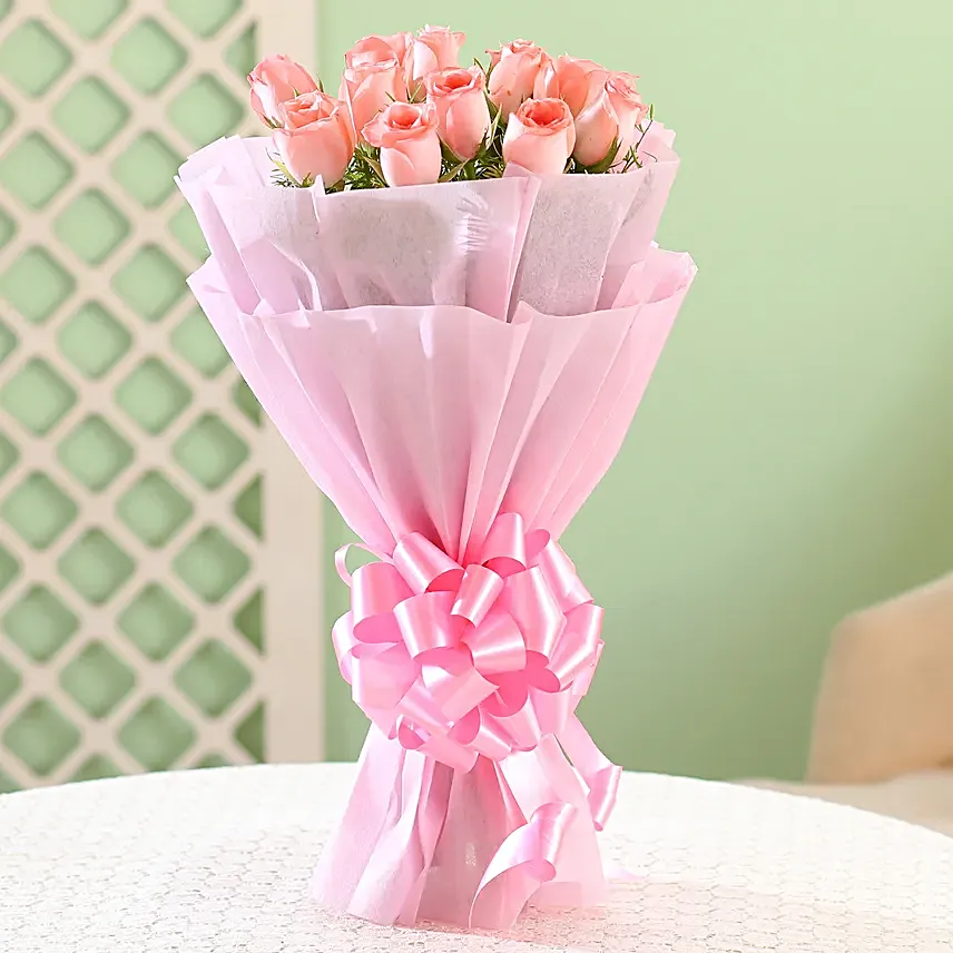 Elegance -12 Pink Roses Bouquet